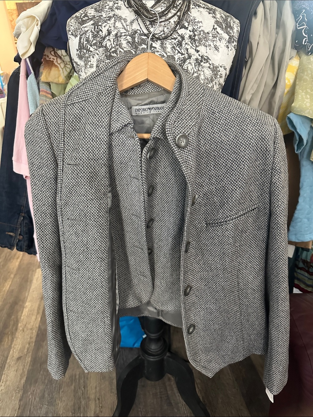 Emporio Armani Woman’s Gray Herringbone Vest & Jacket